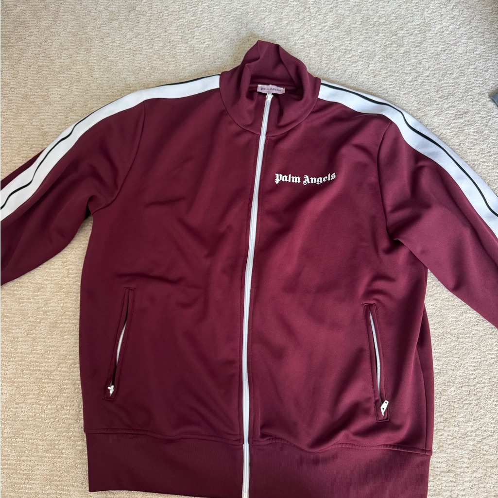 Palm Angels Maroon Track Jacket With White Stripes